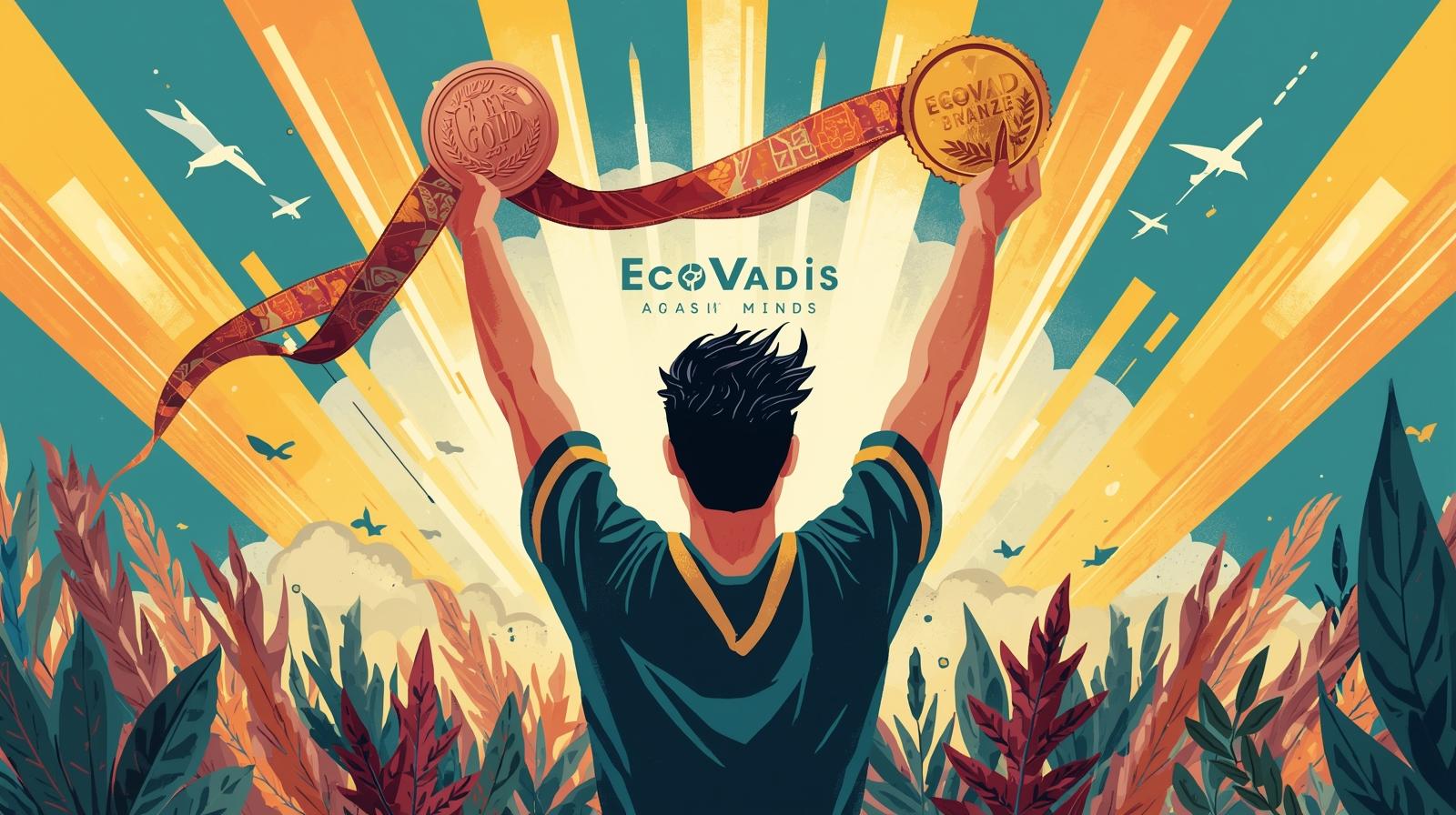 Visualisation des médailles EcoVadis (Bronze, Silver, Gold, Platinum) et du scoring des 21 critères